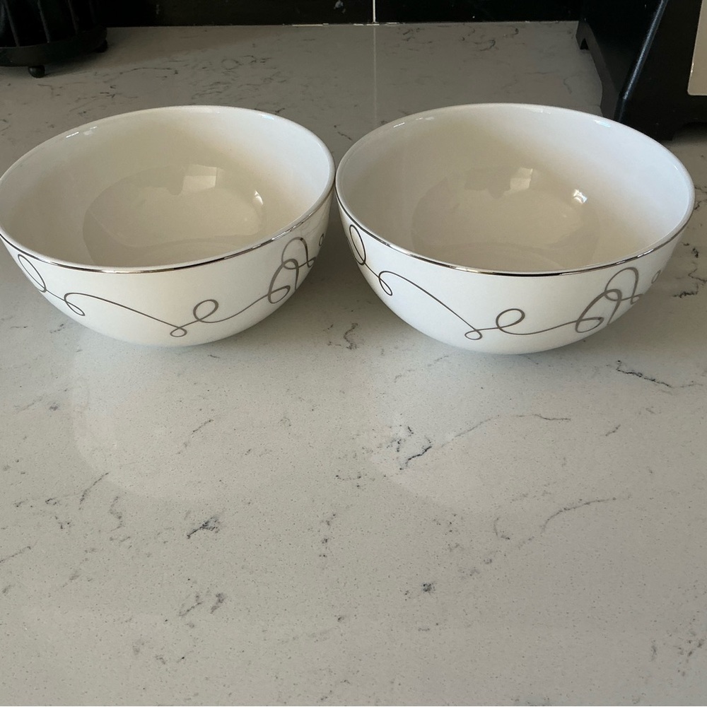 Mikasa love story 2 soup bowls white porcelain with silver trimmings 6 inch